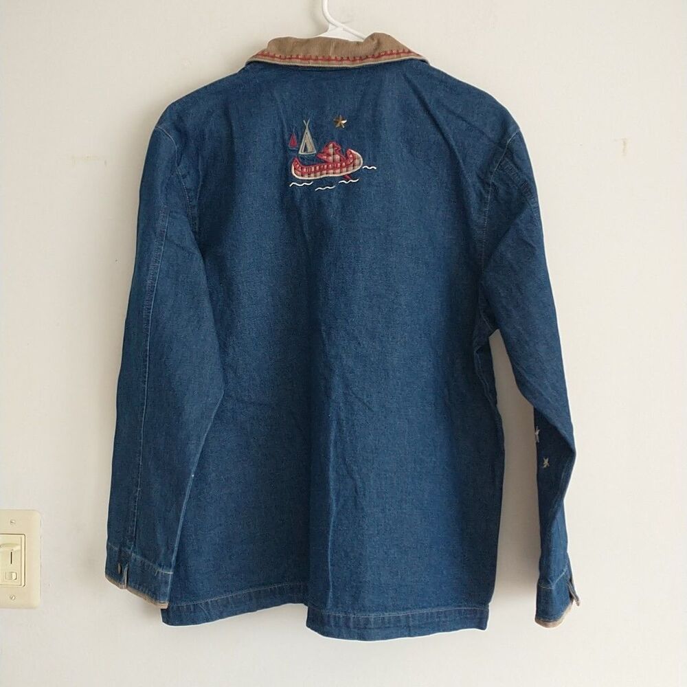 Vtg Teddi Chore Jacket Womens M Blue Denim Embroidered Heart Pocket Corduroy 90s - Picture 7 of 9